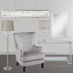 360 Lighting Chandelier Floor Lamp 62.5" Tall Satin Steel Chrome Crystals Gray Fabric Drum Shade For Living Room Reading Bedroom Office -360 Lighting Outlet Store GUEST 00322383 9fc4 41d2 91d9 b89fa75a14d1