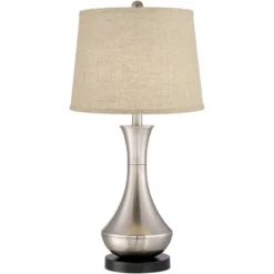 360 Lighting Simon Modern Table Lamps 25 1/2" High Set Of 2 Brushed Nickel With USB Charging Port Burlap Fabric Drum Shade For Bedroom Bedside Desk -360 Lighting Outlet Store GUEST 05044035 8d0d 4d06 ae27 877e51d610f2