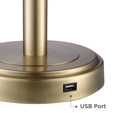 360 Lighting Camile Modern Table Lamps 25" High Set Of 2 Brass Metal With USB Charging Port Oatmeal Drum Shade For Bedroom Living Room Bedside Desk 4 360 Lighting Camile Modern Table Lamps 25" High Set Of 2 Brass Metal With USB Charging Port Oatmeal Drum Shade For Bedroom Living Room Bedside Desk - Image 4