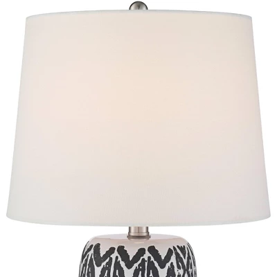 360 Lighting Modern Accent Table Lamps 23 1/2" High Set Of 2 White Gray Ceramic White Fabric Drum Shade Decor For Bedroom Living Room 2 360 Lighting Modern Accent Table Lamps 23 1/2" High Set Of 2 White Gray Ceramic White Fabric Drum Shade Decor For Bedroom Living Room - Image 2