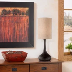 360 Lighting Modern Table Lamp 24.5" High Espresso Bronze Metal Droplet Linen Cylinder Shade For Living Room Family Bedroom Bedside Office -360 Lighting Outlet Store GUEST 0d03f484 074e 4e62 bf8d 3537a0a6b811