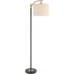 360 Lighting Rayna Mid Century Modern Downbridge Floor Lamp 61 1/2" Tall Black Gold Metal Off White Linen Drum Shade For Living Room Reading Bedroom -360 Lighting Outlet Store GUEST 0fc7dca0 afd7 4764 b33f 10c25f3c40ea