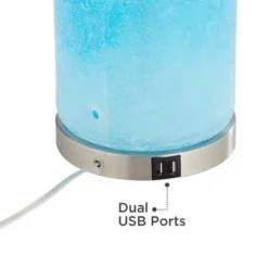 360 Lighting Modern Table Lamps 27 3/4" Tall Set Of 2 With USB Charging Port Blue Glass White Drum Shade For Living Room Bedroom -360 Lighting Outlet Store GUEST 145e9eac 6bd4 4b4c b34f 0a9cf9f4ae2d