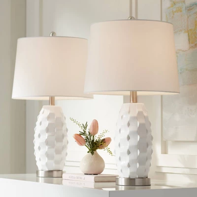 360 Lighting LED Modern Coastal Accent Table Lamps 24 1/2" High Set Of 2 Scalloped White Ceramic Drum Shade For Bedroom Living Room Bedside Nightstand 1 360 Lighting LED Modern Coastal Accent Table Lamps 24 1/2" High Set Of 2 Scalloped White Ceramic Drum Shade For Bedroom Living Room Bedside Nightstand