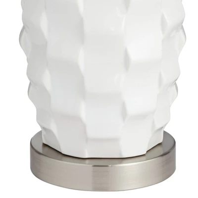 360 Lighting LED Modern Coastal Accent Table Lamps 24 1/2" High Set Of 2 Scalloped White Ceramic Drum Shade For Bedroom Living Room Bedside Nightstand 4 360 Lighting LED Modern Coastal Accent Table Lamps 24 1/2" High Set Of 2 Scalloped White Ceramic Drum Shade For Bedroom Living Room Bedside Nightstand - Image 4