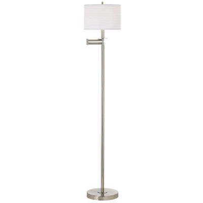 360 Lighting Modern Swing Arm Floor Lamp 60.5" Tall Brushed Nickel White Horizontal Pleated Drum Shade For Living Room Reading Bedroom Office 1 360 Lighting Modern Swing Arm Floor Lamp 60.5" Tall Brushed Nickel White Horizontal Pleated Drum Shade For Living Room Reading Bedroom Office