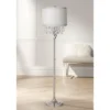 360 Lighting Modern Floor Lamp Standing 60 1/2" Tall Satin Steel Silver Crystal Off White Fabric Drum Shade For Living Room Bedroom Office House Home