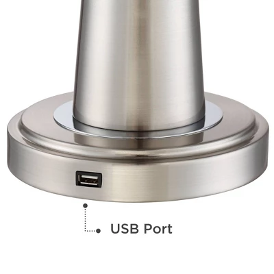 360 Lighting Karla Modern Table Lamps 25" High Set Of 2 Brushed Steel Column With USB Charging Port White Fabric Shade For Bedroom Living Room Desk 4 360 Lighting Karla Modern Table Lamps 25" High Set Of 2 Brushed Steel Column With USB Charging Port White Fabric Shade For Bedroom Living Room Desk - Image 4