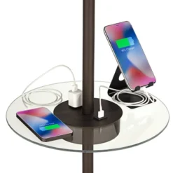 360 Lighting Caper Modern Floor Lamps With Tray Table 60 1/2" Tall Set Of 2 Bronze USB And Outlet Off White Fabric Drum Shade For Living Room Bedroom -360 Lighting Outlet Store GUEST 25178af4 1c81 47b3 a794 16d28fc00ba3