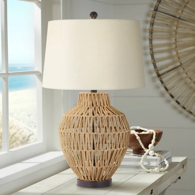360 Lighting San Marcos Modern Coastal Table Lamp 27" Tall Natural Wicker Oatmeal Drum Shade For Bedroom Living Room Bedside Nightstand Office Kids 1 360 Lighting San Marcos Modern Coastal Table Lamp 27" Tall Natural Wicker Oatmeal Drum Shade For Bedroom Living Room Bedside Nightstand Office Kids