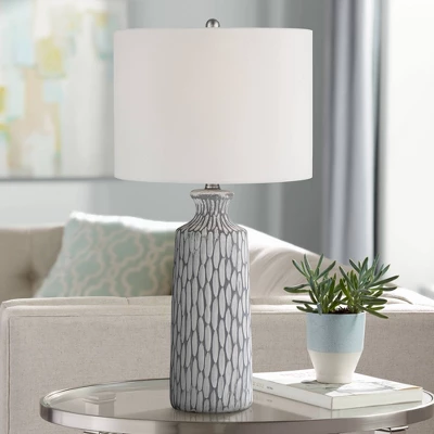 360 Lighting Patrick Modern Coastal Table Lamp 26 1/4" High Gray White Wash Geometric Ceramic Drum Fabric Shade For Bedroom Living Room Bedside Office 1 360 Lighting Patrick Modern Coastal Table Lamp 26 1/4" High Gray White Wash Geometric Ceramic Drum Fabric Shade For Bedroom Living Room Bedside Office