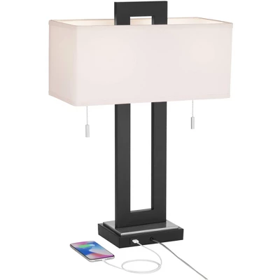 360 Lighting Neil Modern Rustic Table Lamp 26" High Black Metal With USB Charging Port White Rectangular Shade For Bedroom Living Room Bedside Desk 2 360 Lighting Neil Modern Rustic Table Lamp 26" High Black Metal With USB Charging Port White Rectangular Shade For Bedroom Living Room Bedside Desk - Image 2