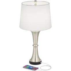 360 Lighting Seymore Modern Table Lamps 26" High Set Of 2 Silver With USB Charging Port LED Touch On Off White Drum Shade For Bedroom Living Room Desk -360 Lighting Outlet Store GUEST 2a78181c 8c4f 4fba b363 4254c79a2cf4