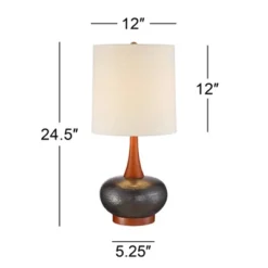 360 Lighting Andi Modern Mid Century Table Lamp 24 1/2" High Hammered Brown Ceramic Red Oak Wood Off White Shade For Bedroom Living Room Bedside Desk -360 Lighting Outlet Store GUEST 2cb015dd faaf 4274 b26f d6896a7ef262