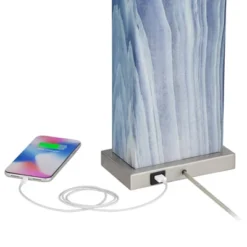 360 Lighting Connie Modern Table Lamps 25" High Set Of 2 Blue Faux Marble With USB Charging Port Table Top Dimmers White Shade For Bedroom Office Desk -360 Lighting Outlet Store GUEST 2cdb6dbb a15b 4b6a 9904 7b2c9816d8cf
