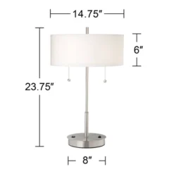 360 Lighting Nikola Modern Accent Table Lamps 23 3/4" High Set Of 2 Silver With USB And AC Power Outlet In Base White Drum Shade For Bedroom Home Desk -360 Lighting Outlet Store GUEST 2cfe7346 0ba9 4b95 9b7e e43c673e9d02