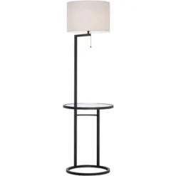 360 Lighting Modern Floor Lamps 62" Tall Set Of 2 With Glass Tray Table Black Metal White Fabric Drum Shades Decor Living Room Reading -360 Lighting Outlet Store GUEST 2d79fb9a e8ec 48a9 a1d3 0a6584dc56bf