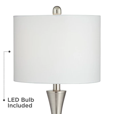 360 Lighting Gerson Modern Table Lamps 24" High Set Of 2 Brushed Nickel With Dimmers LED White Drum Shade For Bedroom Living Room Bedside Nightstand 3 360 Lighting Gerson Modern Table Lamps 24" High Set Of 2 Brushed Nickel With Dimmers LED White Drum Shade For Bedroom Living Room Bedside Nightstand - Image 3