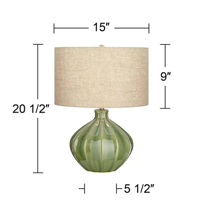 360 Lighting Gordy Modern Accent Table Lamp Handcrafted 20 1/2" High Ribbed Green Ceramic Oatmeal Fabric Drum Shade For Bedroom Living Room Bedside 5 360 Lighting Gordy Modern Accent Table Lamp Handcrafted 20 1/2" High Ribbed Green Ceramic Oatmeal Fabric Drum Shade For Bedroom Living Room Bedside - Image 5