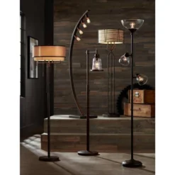 360 Lighting Riley Rustic Farmhouse Torchiere Floor Lamp With Side Lights 72" Tall Painted Bronze Metal Clear Glass Shade For Living Room Reading Home -360 Lighting Outlet Store GUEST 33332271 539f 4790 8611 b1c375246357