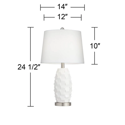 360 Lighting LED Modern Coastal Accent Table Lamps 24 1/2" High Set Of 2 Scalloped White Ceramic Drum Shade For Bedroom Living Room Bedside Nightstand 5 360 Lighting LED Modern Coastal Accent Table Lamps 24 1/2" High Set Of 2 Scalloped White Ceramic Drum Shade For Bedroom Living Room Bedside Nightstand - Image 5
