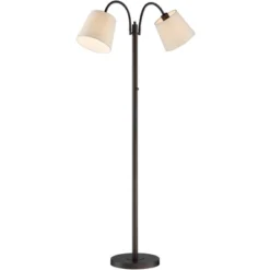 360 Lighting Modern Floor Lamp 56" Tall Dark Bronze Twin Arm Adjustable Gooseneck Neutral Cotton Drum Shade For Living Room Reading Bedroom -360 Lighting Outlet Store GUEST 3702bce5 980e 43f0 ace9 255c4d132c50