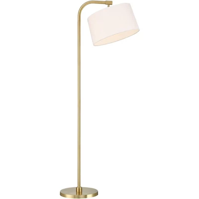 360 Lighting Modern Art Deco Arc Floor Lamp 64" Tall Warm Gold Metal White Fabric Drum Shade For Living Room Reading Family Bedroom Office House Home 7 360 Lighting Modern Art Deco Arc Floor Lamp 64" Tall Warm Gold Metal White Fabric Drum Shade For Living Room Reading Family Bedroom Office House Home - Image 7