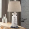 360 Lighting Helene Country Cottage Table Lamp 26" High Cream White Ceramic With Dimmable USB Workstation Base Tan Drum Linen For Living Room Desk
