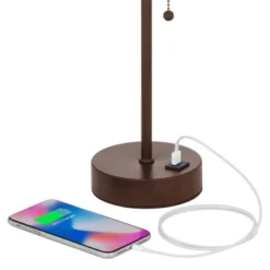 360 Lighting Justin Modern Accent Table Lamps 18 1/4" High Set Of 2 Marbled Bronze Metal With USB Charging Ports Oatmeal Drum Shade For Bedroom Desk -360 Lighting Outlet Store GUEST 3e988342 6175 4e27 a64a d2e1b70bed84