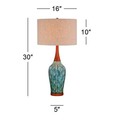 360 Lighting Rocco Modern Mid Century Table Lamps 30" Tall Set Of 2 Blue Teal Glaze Ceramic Linen Drum Shade For Bedroom Living Room Nightstand Home 5 360 Lighting Rocco Modern Mid Century Table Lamps 30" Tall Set Of 2 Blue Teal Glaze Ceramic Linen Drum Shade For Bedroom Living Room Nightstand Home - Image 5