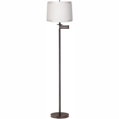 360 Lighting Modern Swing Arm Floor Lamp 60.5" Tall Bronze Off White Self Trim Fabric Drum Shade For Living Room Reading Bedroom Office 1 360 Lighting Modern Swing Arm Floor Lamp 60.5" Tall Bronze Off White Self Trim Fabric Drum Shade For Living Room Reading Bedroom Office