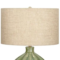 360 Lighting Modern Table Lamp With USB Charging Port 20.5" High Green Ribbed Ceramic Oatmeal Fabric Drum Shade For Bedroom Desk (Color May Vary) -360 Lighting Outlet Store GUEST 4834d73a ef63 4f38 bd76 bd4a0f3762fc 1