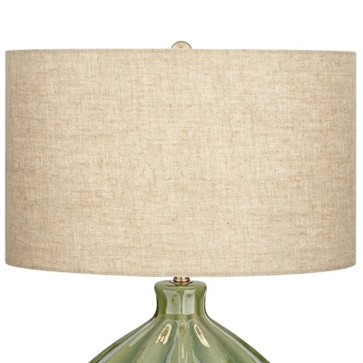 360 Lighting Gordy Modern Accent Table Lamp Handcrafted 20 1/2" High Ribbed Green Ceramic Oatmeal Fabric Drum Shade For Bedroom Living Room Bedside 3 360 Lighting Gordy Modern Accent Table Lamp Handcrafted 20 1/2" High Ribbed Green Ceramic Oatmeal Fabric Drum Shade For Bedroom Living Room Bedside - Image 3
