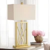 360 Lighting Claudia 26 1/2" Tall Square Modern Glam Luxe Table Lamp Gold Finish Metal Single White Shade Living Room Bedroom Bedside Nightstand House
