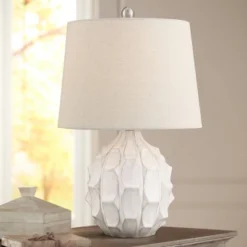 360 Lighting Ellen 21" High Sculptured Small Mid Century Modern Coastal Accent Table Lamp White Ceramic Single Living Room Bedroom Bedside Nightstand