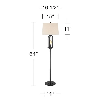 360 Lighting Marcel Rustic Farmhouse Floor Lamp 64" Tall Black Metal With LED Nightlight Natural Linen Drum Shade For Living Room Bedroom Office House 6 360 Lighting Marcel Rustic Farmhouse Floor Lamp 64" Tall Black Metal With LED Nightlight Natural Linen Drum Shade For Living Room Bedroom Office House - Image 6