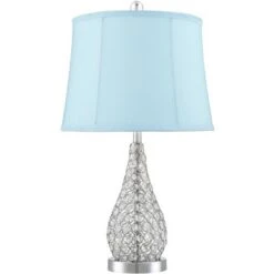 360 Lighting Sergio Modern Accent Table Lamps 23 1/2" High Set Of 2 Chrome Clear Acrylic With USB Charging Port Blue Softback Drum Shade For Home Desk -360 Lighting Outlet Store GUEST 50187d19 ddee 46ee 9944 e991db61e2e7