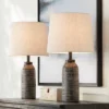 360 Lighting 24" High Mid Century Modern Farmhouse Rustic Table Lamps Set Of 2 Black Finish Oatmeal Shade Living Room Bedroom Bedside Nightstand House