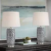 360 Lighting Modern Accent Table Lamps 23 1/2" High Set Of 2 White Gray Ceramic White Fabric Drum Shade Decor For Bedroom Living Room