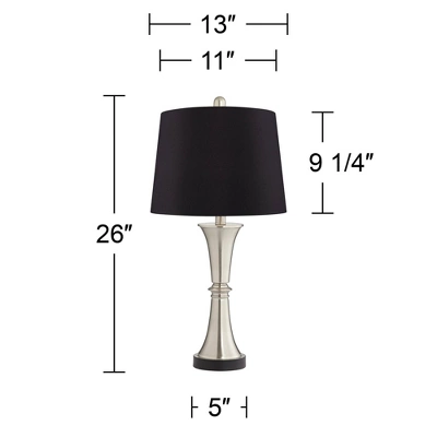 360 Lighting Seymore Modern Table Lamps 26" High Set Of 2 Silver With USB Charging Port LED Touch On Off Black Faux Silk Drum Shade For Bedroom Desk 6 360 Lighting Seymore Modern Table Lamps 26" High Set Of 2 Silver With USB Charging Port LED Touch On Off Black Faux Silk Drum Shade For Bedroom Desk - Image 6