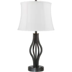 360 Lighting Heather Modern Industrial Table Lamps 25 3/4" High Set Of 2 Dark Iron With USB Charging Port White Softback Drum Shade For Bedroom Desk -360 Lighting Outlet Store GUEST 561a263d adf3 4a50 a21d bec7d9e7491b