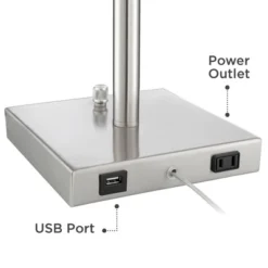360 Lighting Andre Modern Table Lamps Set Of 2 With Square Risers 28 1/4" Tall Silver Metal USB And AC Power Outlet In Base White Drum Shade For Desk -360 Lighting Outlet Store GUEST 57bc90ae 4754 452e 8252 1c0994a43377
