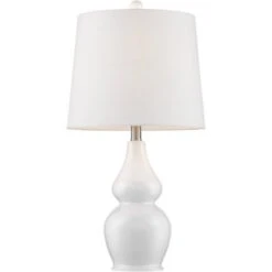 360 Lighting Jane Modern Table Lamps 25" High Set Of 2 White Ceramic Fabric Drum Shade For Bedroom Living Room House Bedside Nightstand Office Family -360 Lighting Outlet Store GUEST 5a70a521 3d45 4b5d 97a9 8f2f821f1a5f