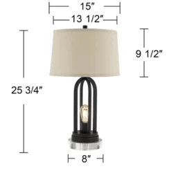 360 Lighting Marcel Industrial Table Lamps Set Of 2 With Round Risers 24 1/4" High Black LED Nightlight USB Port Natural Shade For Living Room Desk -360 Lighting Outlet Store GUEST 5b3d7b39 5f05 45b5 b671 1935b16b1722