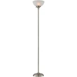 360 Lighting Maddox Modern Torchiere Floor Lamp 71" Tall Satin Nickel Silver Metal Alabaster Glass Shade For Living Room Bedroom Office House Home -360 Lighting Outlet Store GUEST 5c5bae81 a032 4efd 82e9 a78bf0f24026