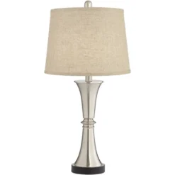 360 Lighting Seymore Modern Table Lamps 26" High Set Of 2 With USB Port Silver LED Touch On Off Burlap Linen Drum Shade For Bedroom Living Room Desk -360 Lighting Outlet Store GUEST 5d5469cd 7d32 4a62 ae2a 041d4419830c