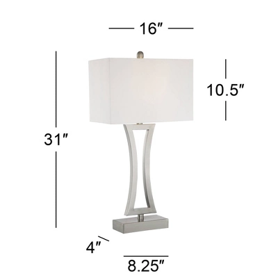 360 Lighting Roxie Modern Table Lamps 31" Tall Set Of 2 Brushed Nickel Metal Off White Fabric Rectangular Shade For Bedroom Living Room Bedside Office 6 360 Lighting Roxie Modern Table Lamps 31" Tall Set Of 2 Brushed Nickel Metal Off White Fabric Rectangular Shade For Bedroom Living Room Bedside Office - Image 6