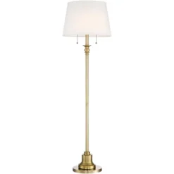 360 Lighting Spenser Vintage Floor Lamp 58" Tall Brushed Antique Brass Metal Off White Linen Drum Shade For Living Room Bedroom Office House Home -360 Lighting Outlet Store GUEST 67b8f1f0 826b 40da 9f2e de757389ef14