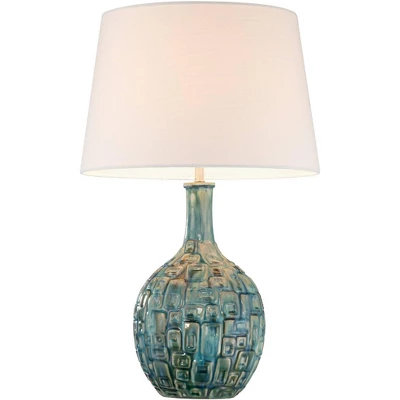 360 Lighting Mid Century Modern Table Lamps 26" High Set Of 2 Ceramic Teal Glaze Handcrafted White Empire Shade For Living Room (Colors May Vary) 5 360 Lighting Mid Century Modern Table Lamps 26" High Set Of 2 Ceramic Teal Glaze Handcrafted White Empire Shade For Living Room (Colors May Vary) - Image 5