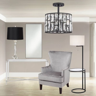 360 Lighting Modern Floor Lamp With Table Glass 62" Tall Black White Fabric Drum Shade For Living Room Reading Bedroom Office 8 360 Lighting Modern Floor Lamp With Table Glass 62" Tall Black White Fabric Drum Shade For Living Room Reading Bedroom Office - Image 8